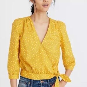 Madewell wrap blouse Yellow Star Pattern Size small